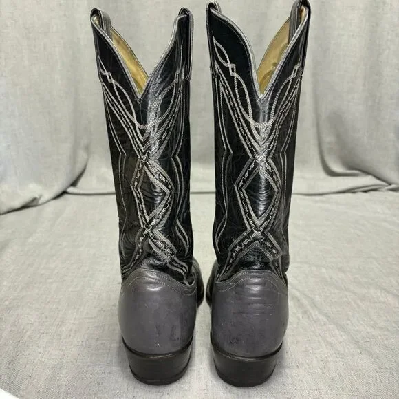Tony Lama Vintage Cowboy Boots Grey Black Leather Western Top Stitching Size 9 - Picture 5 of 11